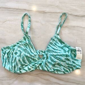 Aerie NWT blue green twist front bikini top adjustable straps size L